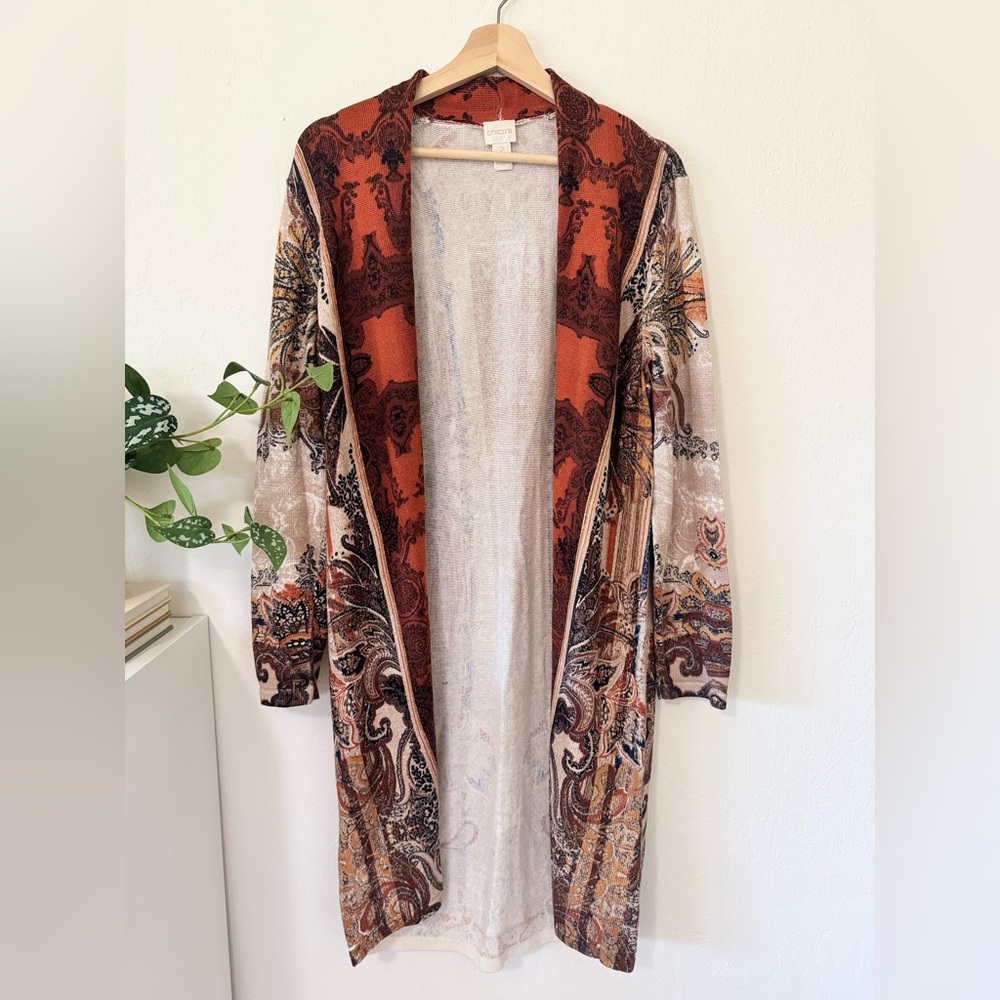 🤎 Chico’s Open Front Lightweight Knit Duster – Size 2 (M/L) 🧡